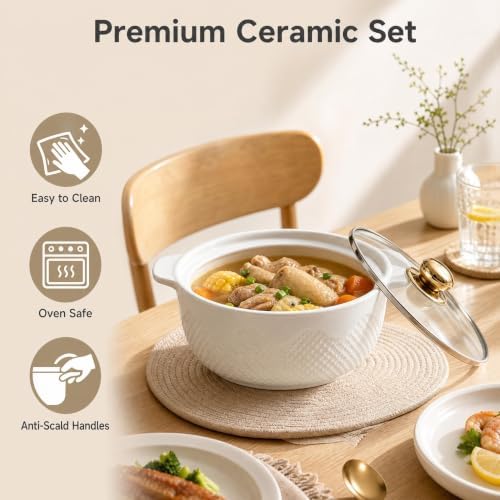 3-Pack Ceramic Casserole Dishes with Glass Lids, 1.8/2.5/3.8 Quart