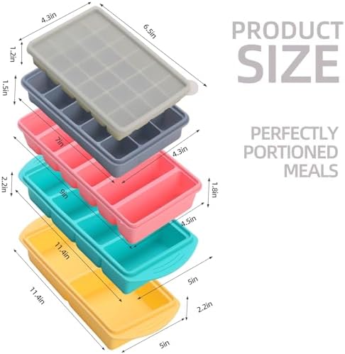 Silicone Freezer Molds Gift Set with 1 Tbsp,2 Tbsp, 1/2, 1, and 2 Cup
