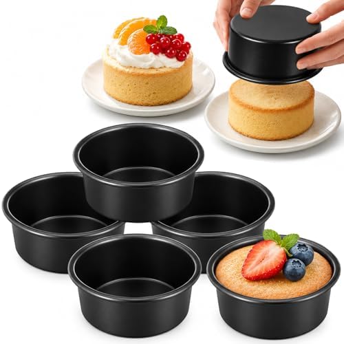 Yesland 4 Inch Mini Cake Pans Set of 6, Nonstick Round Baking Pans