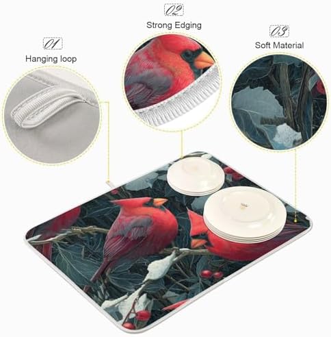 OTVEE Cardinal Winter Beauty Dish Drying Mat for Kitchen Counter
