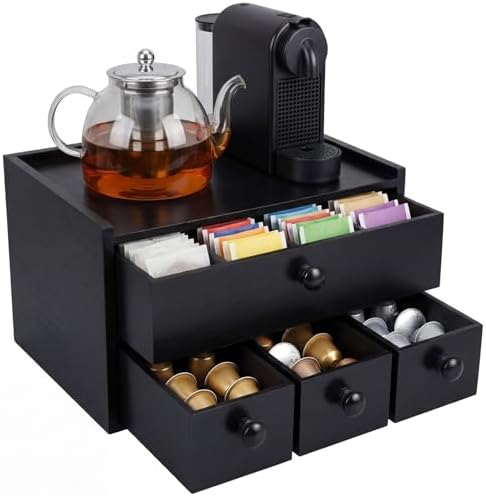 AceOrbit Wooden Tea Box Organizer with Drawer Wooden Coffee Pod