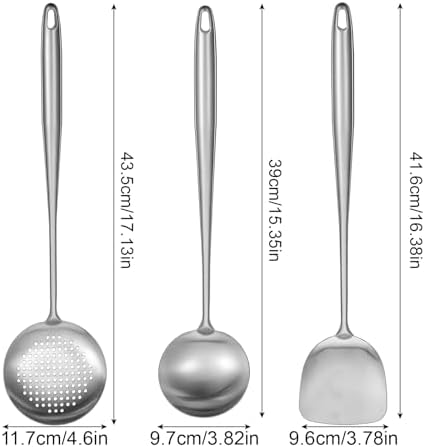 17” Wok Spatula and Ladle, Skimmer Spoon,Stainless Steel Wok Tools
