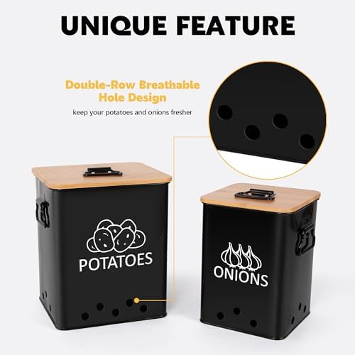 Potato and Onion Storage Bin, Set of 2 Vegetable Storage Tins with