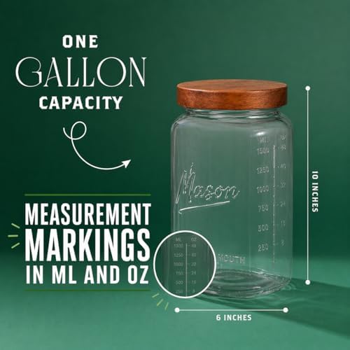 1 Gallon Glass Jars with Wooden Lids - Extra Large Mason Jars Wide