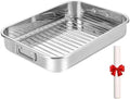 304 Stainless Steel Roasting Oven Pan: Roaster Pans With Rack & Handles 16.5 * 12.4 * 3 inches - Kitchen Baking Appliances for Turkey Chicken Beef - Kitchen Cookware Gifts for Women Homeowner
