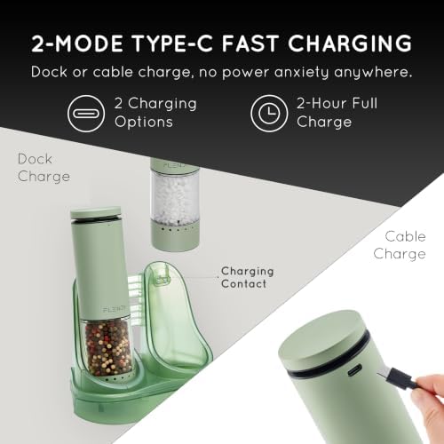 Flendy Rechargeable Salt and Pepper Grinder Set, Charging Base