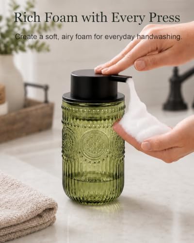 Foaming Soap Dispenser, Vintage Embossed Glass Foam Soap Dispenser
