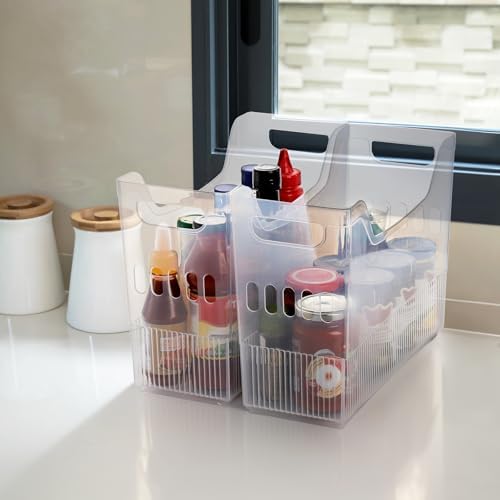 Peohud 3 Pack Freezer Organizer Bins with Wheels, Clear Plastic Pantry