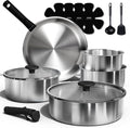 CAROTE 15pcs Tri-Ply Stainless Steel Cookware Set with Detachable