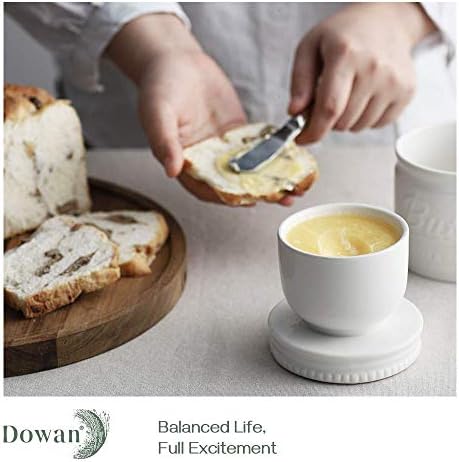 DOWAN Butter Crock, Ceramic French Butter Dish with lid,Soft White