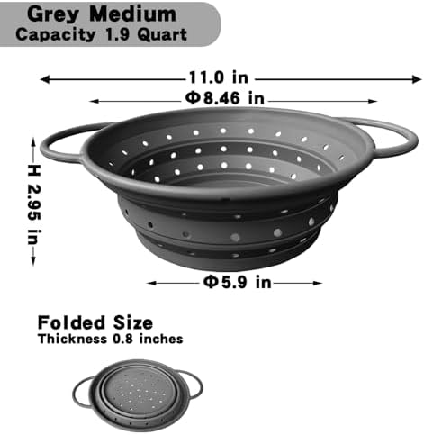 Silicone Collapsible Colander with Handle, Kitchen Colander for Easy