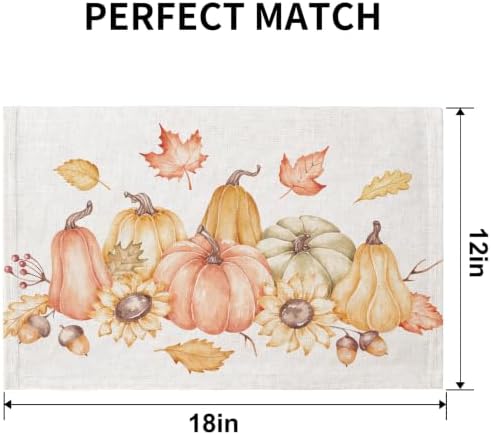 QIYI Fall Placemats Set of 6, 12"x18" Linen Place Mats, Pumpkin