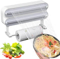 Magnetic Plastic Wrap Dispenser with Cutter,3 in 1 Aluminum Foil wrap Organizer,Upgrade Practical Refillable Cling Wrap Film Cutter，Wall Mount Kitchen Wrap Dispenser - Fits 12" Roll, White