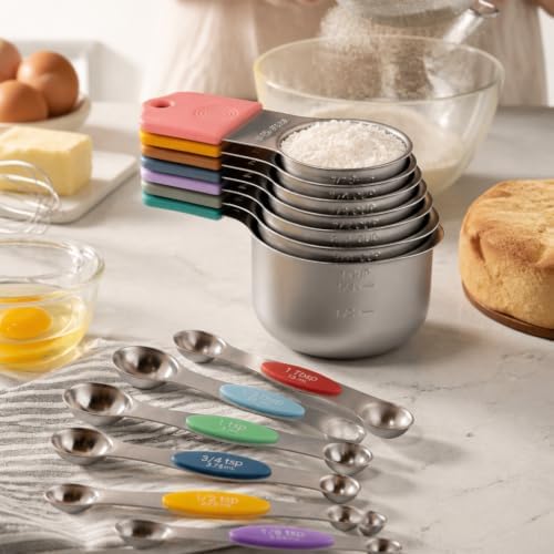 16Pcs 304 Stainless Steel Measuring Cups Spoons Set Color Silicone
