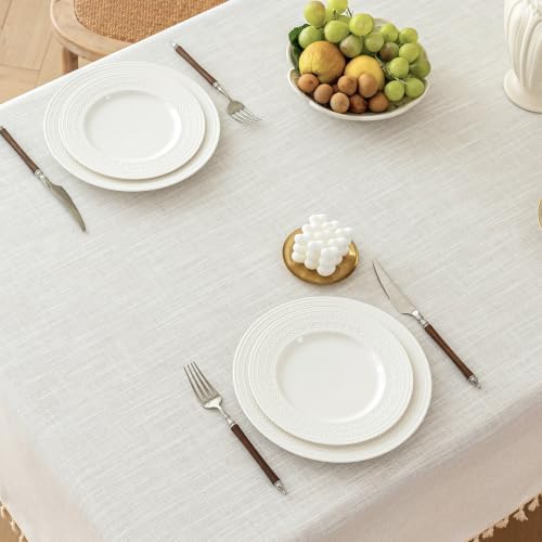 Laolitou Off White Rectangle Tablecloth with Tassels 55x75 Inch