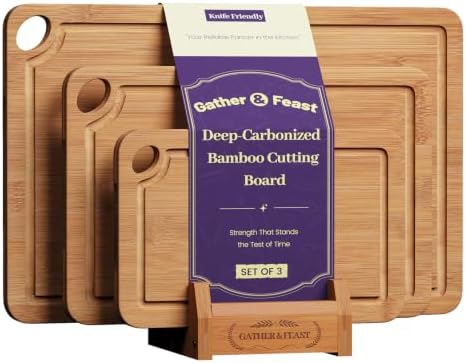 Bamboo Cutting Board Set for Kitchen, Charcuterie Board with Juice