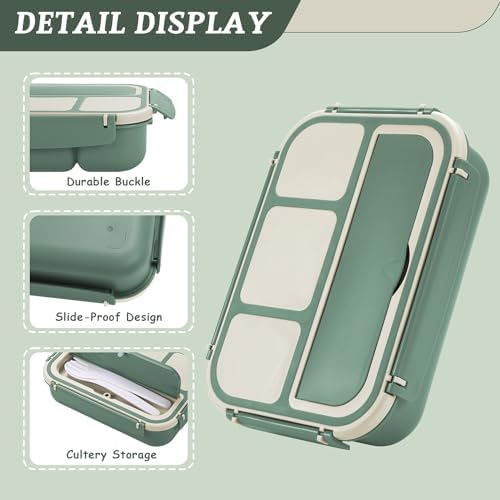 QQKO 1200 ML Bento Box with 4 Compartments, Green