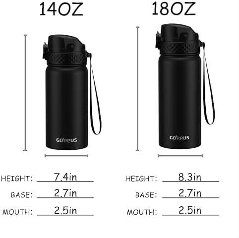 GOPPUS Kids Water Bottle (Straw Lid) - 14 Oz Stainless Steel Travel