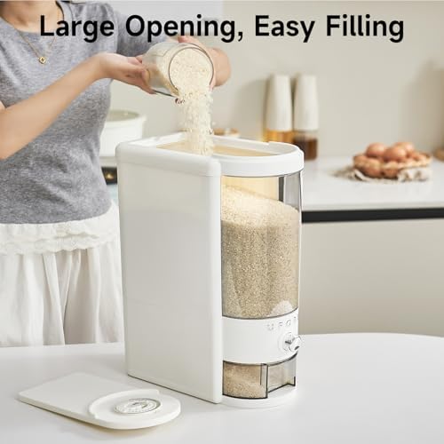 UFORU Rice Dispenser,23 LB Airtight Rice Storage Container with Date