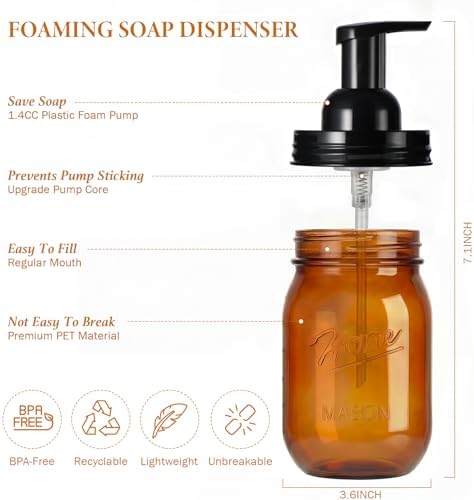 Amolliar Plastic Mason Jar Foaming Soap Dispenser Pump Lid