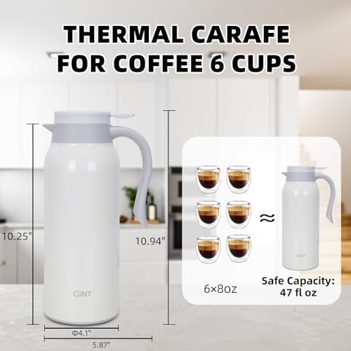 GiNT 51 Oz Stainless Steel Thermal Coffee Carafe, Double Walled Vacuum