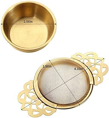 3 Pieces Gold Empress Tea Strainers with Drip Bowls, Mesh Tea Infuser