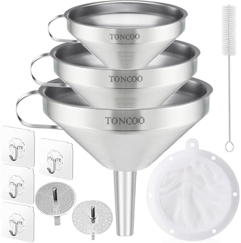 Toncoo 3 Pack Stainless Steel Funnels for Kitchen Use, Food Grade