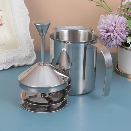 Manual Milk Frother Stainless Steel Double Mesh Frothing Pitcher Hand