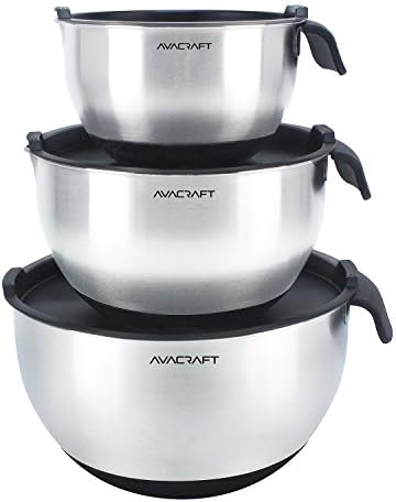 AVACRAFT 18/10 Stainless Steel Mixing Bowl Set with Lids, Black