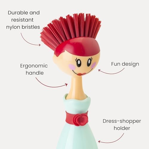 Vigar Dolls Dish Brush with Holder, Green and Red