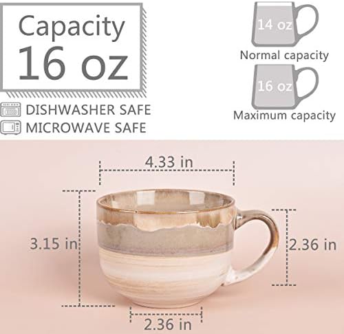Bosmarlin Large Ceramic Coffee Mug Set of 2, Stoneware Jumbo Latte