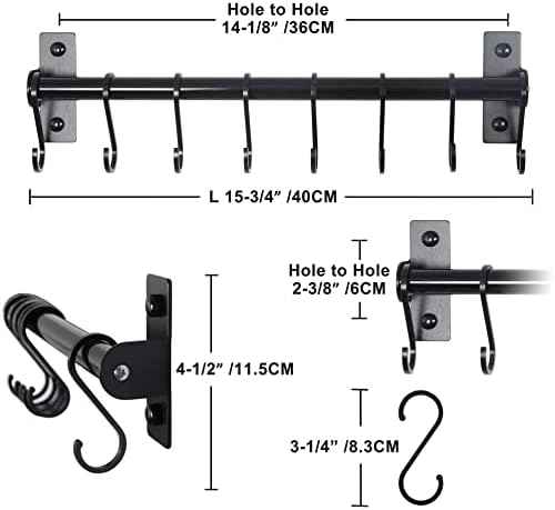 Dseap Kitchen Utensil Holder Hanger, Pot and Pan Rack Wall Mounted, Kitchen Rail with 8 Hooks for Hanging Cooking Utensils, Mugs, Spoons, Wall Mounted, Black