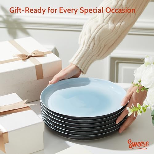 Sweese Porcelain Dinner Plates Set of 6, 10 Inch Lightweight Round