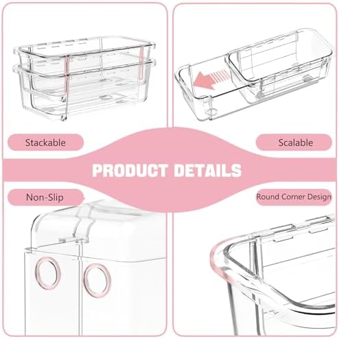 21 PCS Extendable Drawer Organizer Set Clear Stackable Vanity Storage
