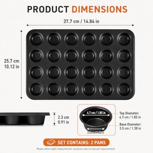 2 Pack 24-Cup Mini Muffin Pan, Nonstick Carbon Steel Mini Cupcake