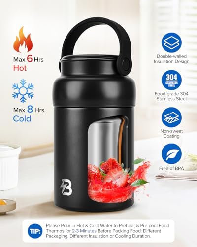 Thermo for Hot Food, 20OZ Insulated Soup Food Thermo with Spoon, Black