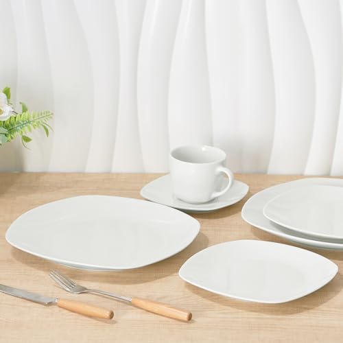 10" Square Dinner Plates Set of 4, White Ceramic Plates for Dinner