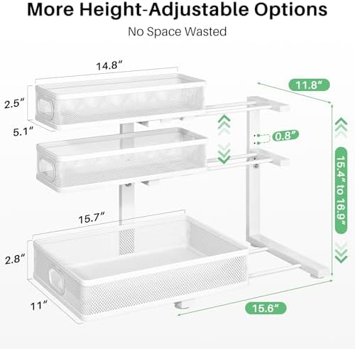 Kitstorack Under Sink Organizer, 2-Pack 3-Tier Height Adjustable