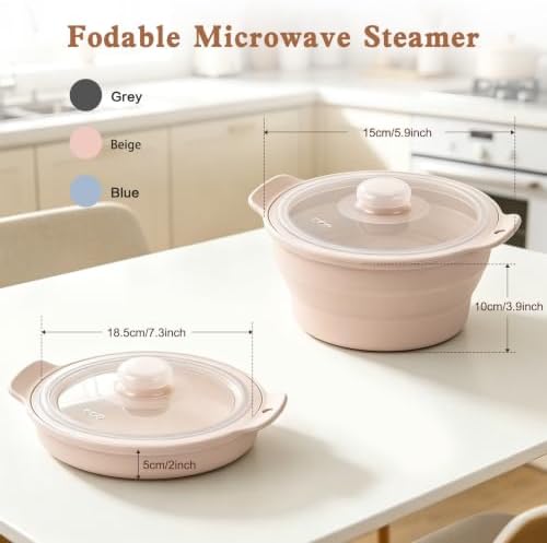 42oz Collapsible Silicone Microwave Steamer (Beige)