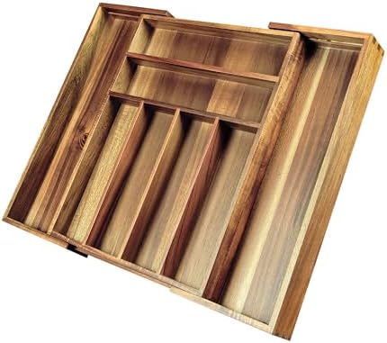 KITEISCAT Acacia Wood Expandable Silverware Organizer, Kitchen Utensil