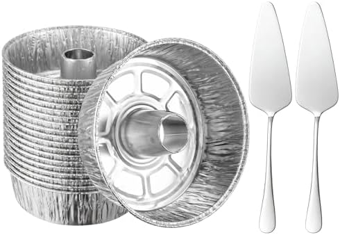 Zhehao 20 Pcs Aluminum Foil Angel Food Cake Pan with 2 Cake Spatulas