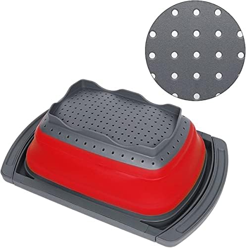 Collapsible Colander, Red Food Strainer Over the Sink Colanders