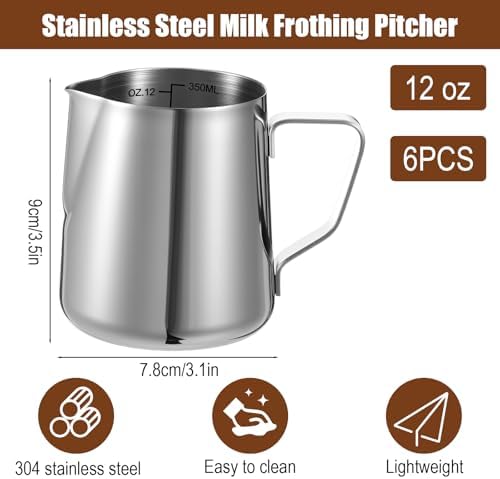 6 Pcs Milk Frothing Pitcher, Coffee Milk Frother Cup, 12oz Espresso