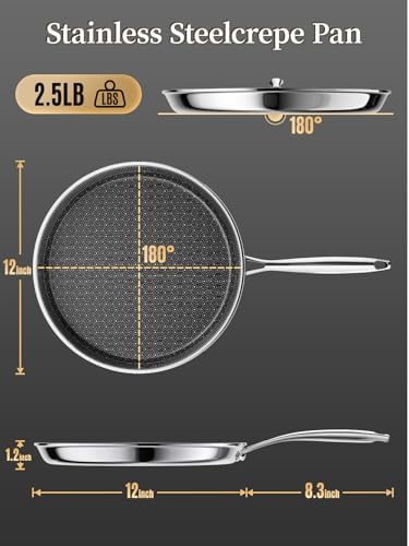 12inch Ceramic Coating Griddle Pan, Nonstick Crepe Pan