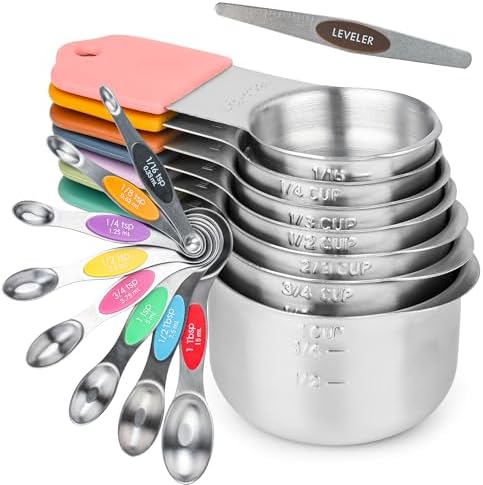 Measuring Cups and Spoons Set 16, Metric & US Stainless Steel Magnetic