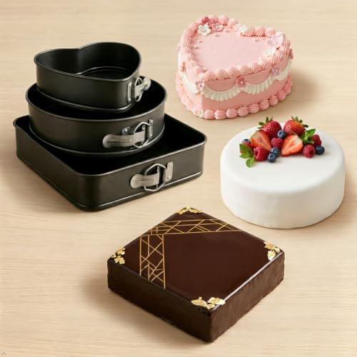 3-Piece Non-Stick Shape Cake Mold Set with Removable Bottom for Easy