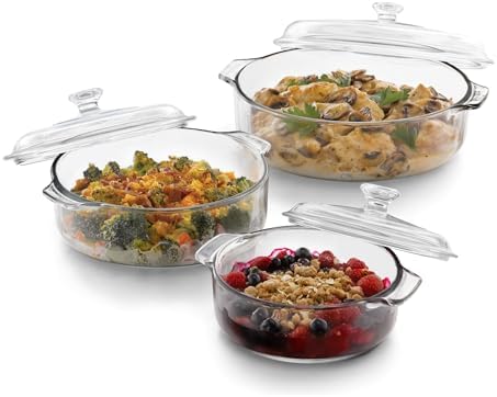 Libbey Glass Casserole Dish Set with Covers, 3-Piece