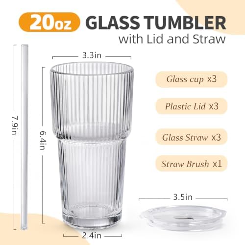 Iced Coffee Cups with Lids,Glass Cups with Lids and Straws,3 Coffee