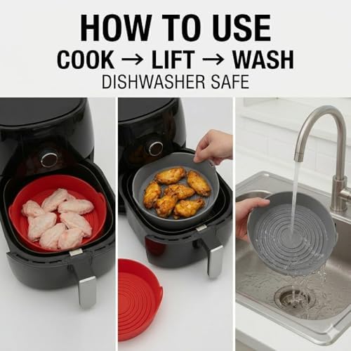 Reusable Silicone Air Fryer Liners 2 Pack, 7 & 8 Inch Nonstick Basket