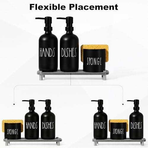 Black Glass Hand and Dish Soap Dispenser Set, 17 fl oz
